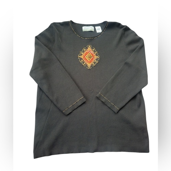 Vintage Alfred Dunner Black Embroidery Beaded Blouse 3/4 Sleeves Size PL Grunge - Picture 1 of 6